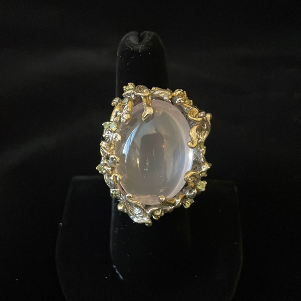 Silver and gold plates rose quartz ring. Size 7.5